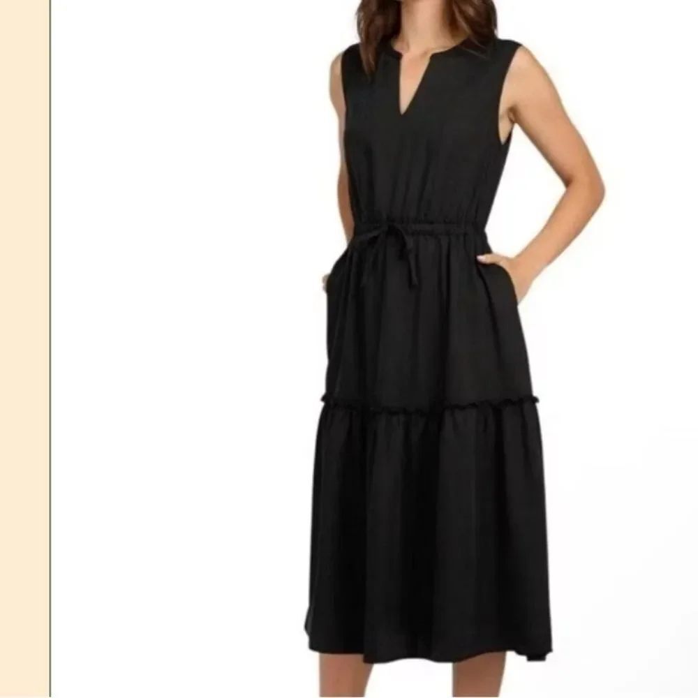 Lands' End Ladies' Lyocell Tiered Midi Dress Black, Size Large, NWT
